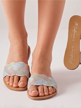 Matisse Scallop Crystal Slide Sandals in Pastel Multi